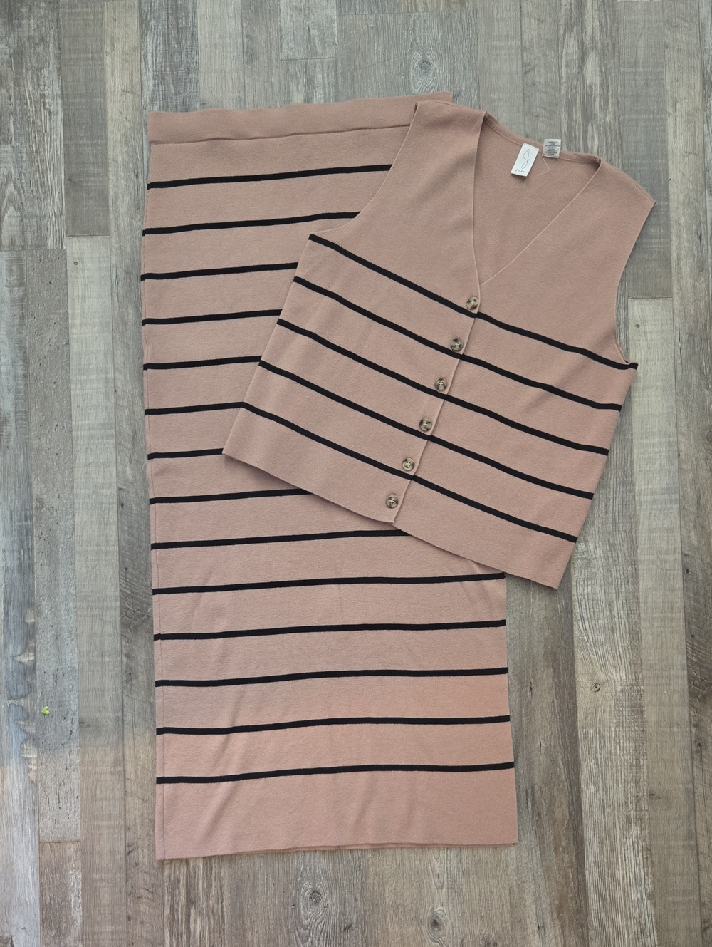 Joie Mauve Striped Knit Maxi Skirt with Matching Vest